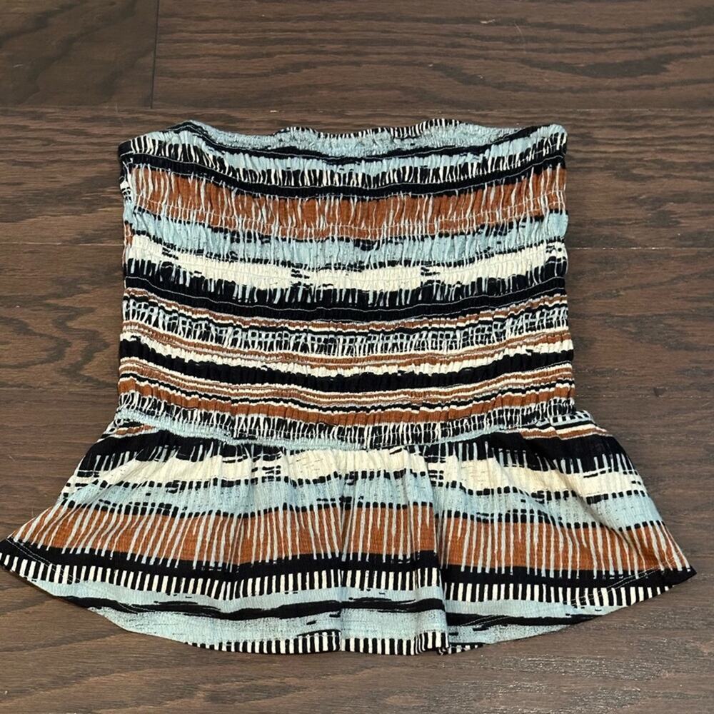 Anthropologie Porridge Smocked Strapless Peplum Tube Top Boho Stripe Size Small - Picture 2 of 7